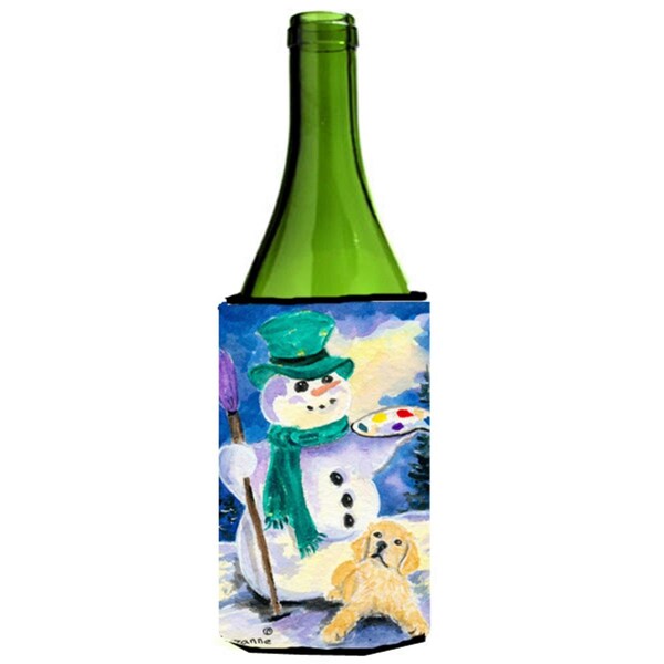 Carolines Treasures Snowman With Golden Retriever Wine bottle sleeve Hugger - SS8994LITERK