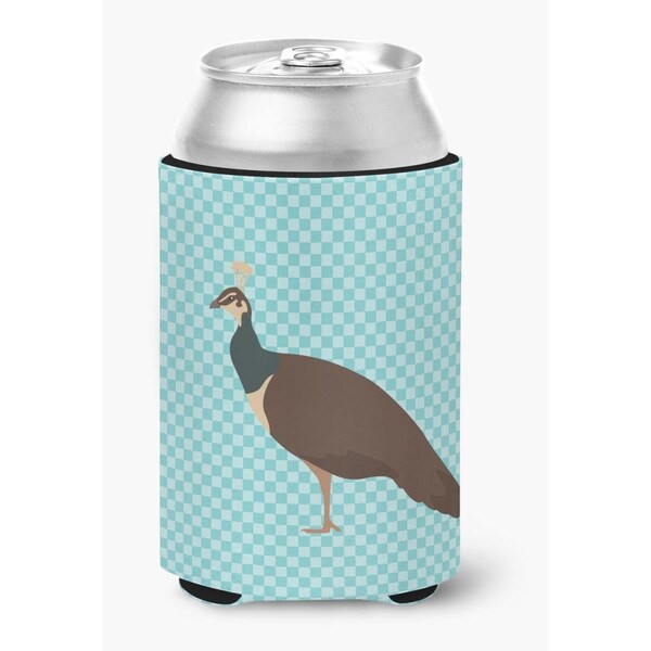Carolines Treasures Indian Peahen Peafowl Blue Check Can or Bottle Hugger - BB8101CC