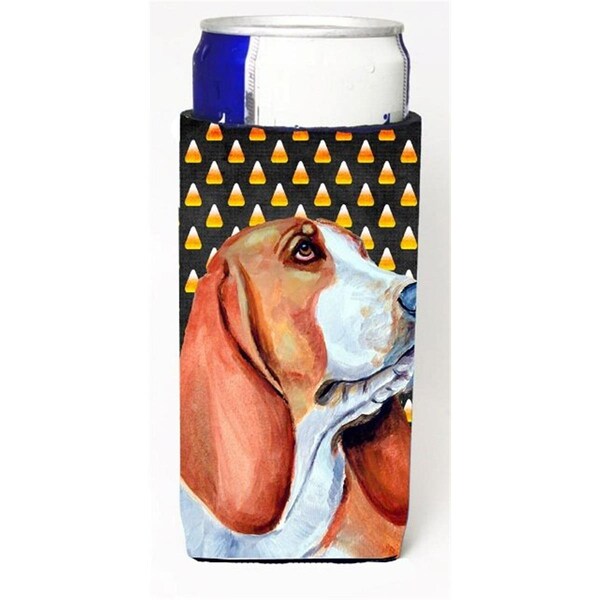 Carolines Treasures Basset Hound Candy Corn Halloween Portrait Michelob Ultra bottle sleeves For Slim Cans - 12 oz. - LH9073MUK