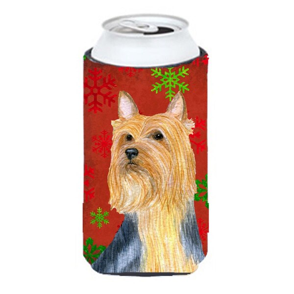 Carolines Treasures Silky Terrier Red Green Snowflake Holiday Christmas Tall Boy bottle sleeve Hugger - LH9316TBC