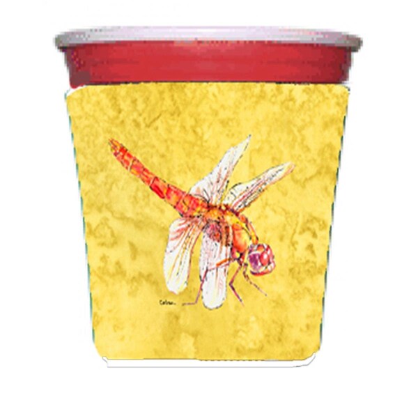 Carolines Treasures Dragonfly On Yellow Red Solo Cup bottle sleeve Hugger - 16 To 22 oz. - 8866RSC