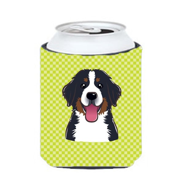 Carolines Treasures Checkerboard Lime Green Bernese Mountain Dog Can Or Bottle Hugger- 12 Oz. - BB1299CC