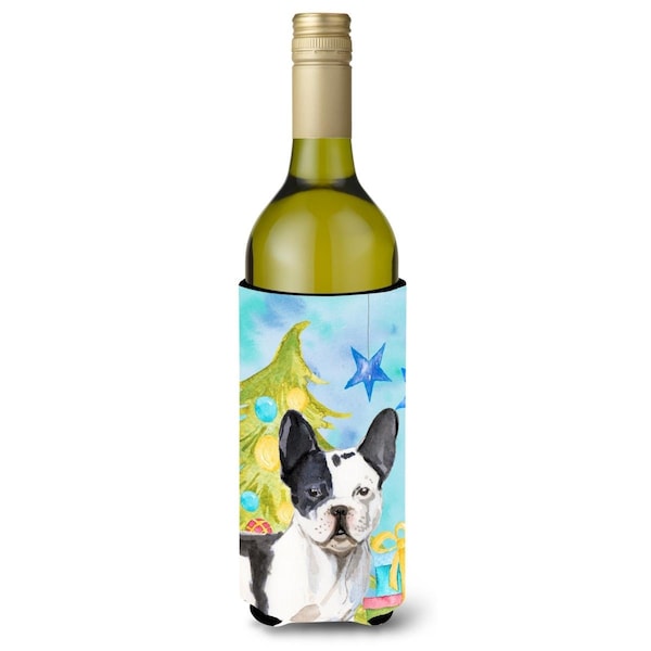 Carolines Treasures Black White French Bulldog Christmas Wine Bottle Beverge Insulator Hugger - BB9407LITERK