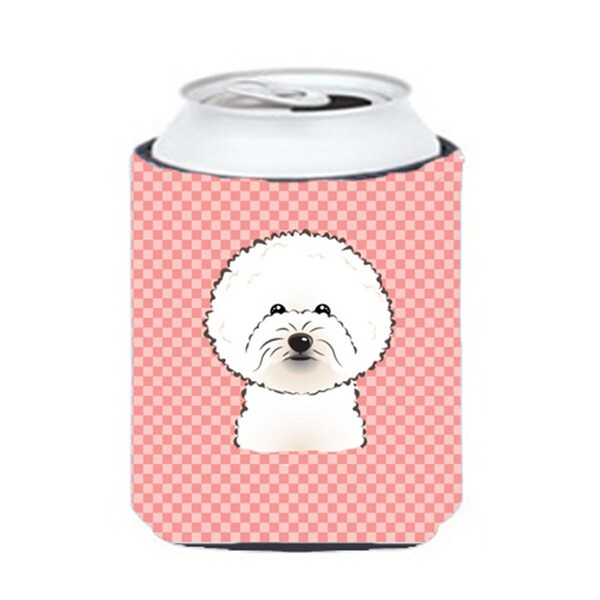 Carolines Treasures Checkerboard Pink Bichon Frise Can Or Bottle Hugger- 12 Oz. - BB1217CC
