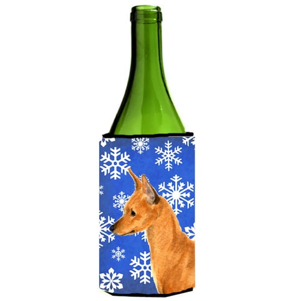 Carolines Treasures Min Pin Winter Snowflakes Holiday Wine bottle sleeve Hugger - SS4604LITERK