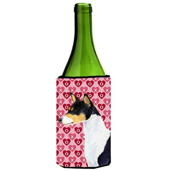 Carolines Treasures Basenji Hearts Love And Valentines Day Portrait Wine bottle sleeve Hugger - SS4514LITERK