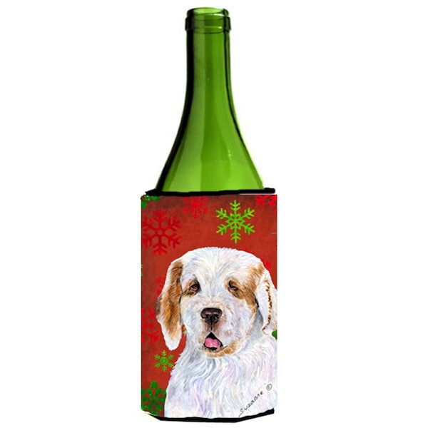 Carolines Treasures Clumber Spaniel Red And Green Snowflakes Holiday Christmas Wine bottle sleeve - 24 oz. - SS4707LITERK