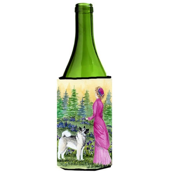 Carolines Treasures Lady With Her Norwegian Elkhound Wine bottle sleeve Hugger - 24 oz. - SS8154LITERK