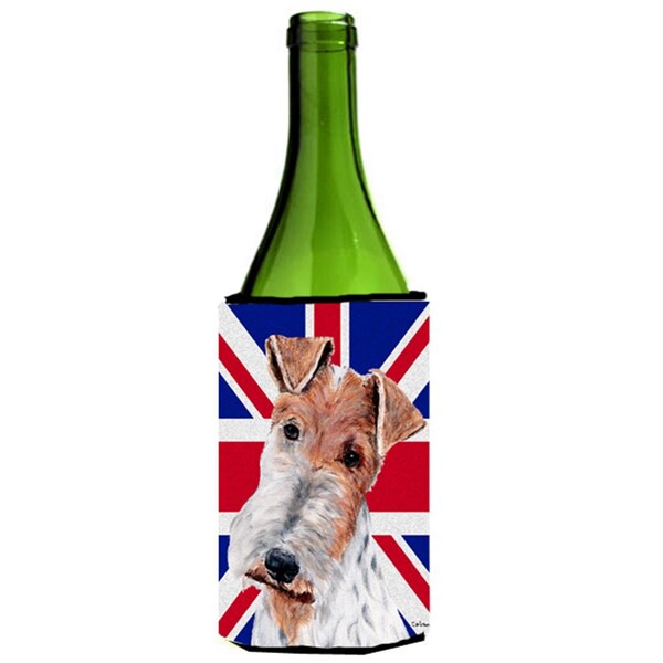 Carolines Treasures Wire Fox Terrier With English Union Jack British Flag Wine bottle sleeve Hugger - 24 Oz. - SC9887LITERK
