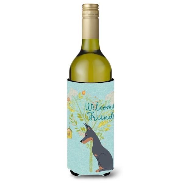 Carolines Treasures Welcome Friends Doberman Pinscher Wine Bottle Beverge Insulator Hugger - BB7586LITERK