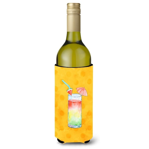 Carolines Treasures Umberella Cocktail Yellow Polkadot Wine Bottle Beverge Insulator Hugger - BB8212LITERK