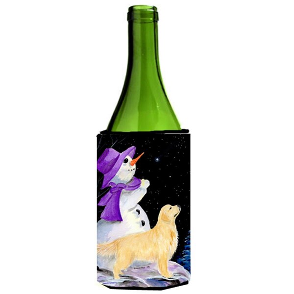 Carolines Treasures Snowman With Golden Retriever Wine Bottle   Hugger - 24 oz. - SS8950LITERK