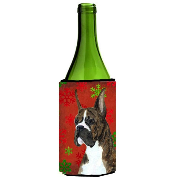 Carolines Treasures Boxer Red And Green Snowflakes Holiday Christmas Wine bottle sleeve - 24 oz. - SS4715LITERK