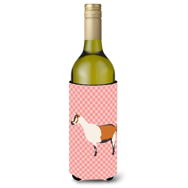 Carolines Treasures Alpine Goat Pink Check Wine Bottle Beverge Insulator Hugger - BB7880LITERK