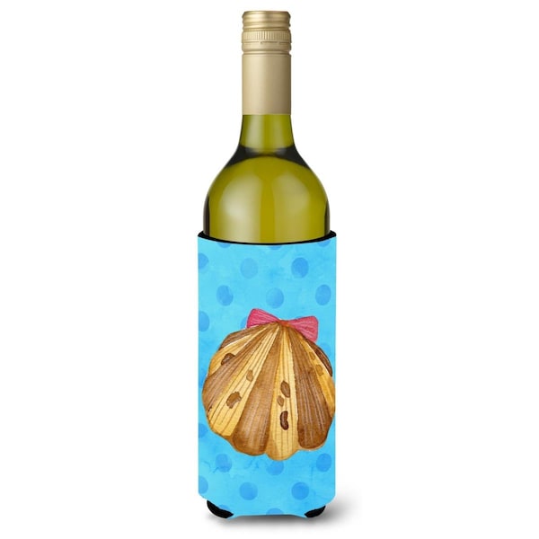 Carolines Treasures Sea Shell Blue Polkadot Wine Bottle Beverge Insulator Hugger - BB8171LITERK