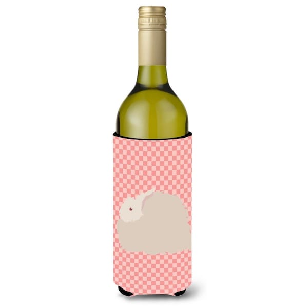 Carolines Treasures Fluffy Angora Rabbit Pink Check Wine Bottle Beverge Insulator Hugger - BB7959LITERK