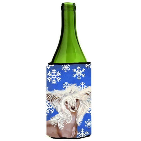 Carolines Treasures Chinese Crested Winter Snowflakes Holiday Wine bottle sleeve Hugger - 24 oz. - LH9302LITERK