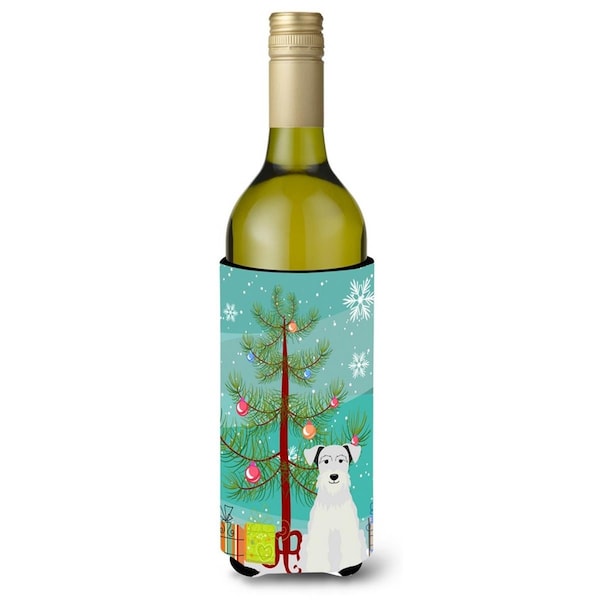 Carolines Treasures Merry Christmas Tree Miniature Schanuzer White Wine Bottle Beverge Insulator Hugger - BB4178LITERK