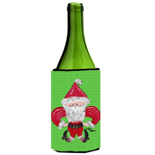 Carolines Treasures Christmas Santa Fleur De Lis Wine bottle sleeve Hugger - 8500LITERK
