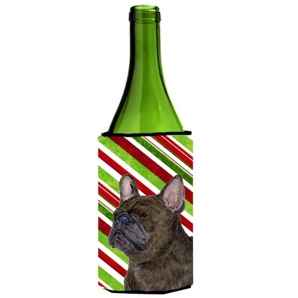 Carolines Treasures French Bulldog Candy Cane Holiday Christmas Wine bottle sleeve Hugger - 24 oz. - SS4588LITERK