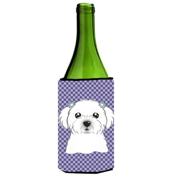 Carolines Treasures Purple Checkered Maltese Wine bottle sleeve Hugger - BB1134LITERK