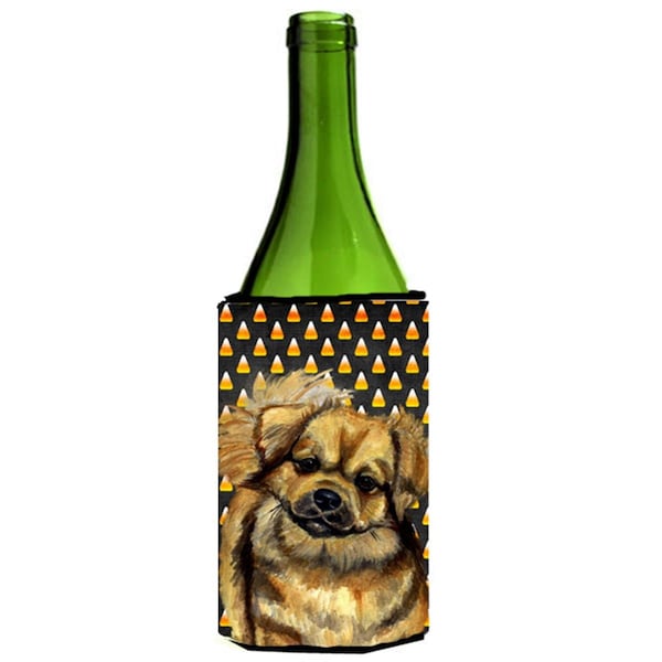 Carolines Treasures Tibetan Spaniel Candy Corn Halloween Portrait Wine bottle sleeve Hugger - 24 oz. - LH9044LITERK