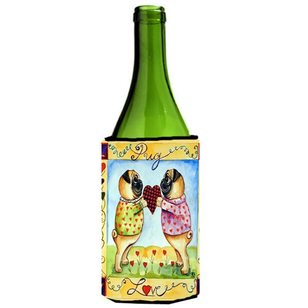 Carolines Treasures Pug Love Pug Love Valentines Day Wine bottle sleeve Hugger - 7046LITERK