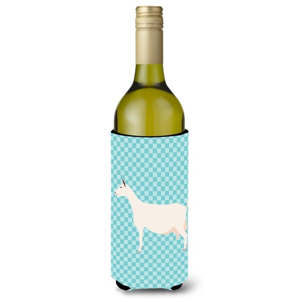 Carolines Treasures Saanen Goat Blue Check Wine Bottle Beverge Insulator Hugger - BB8063LITERK