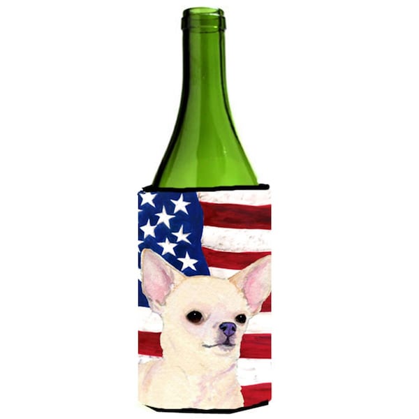 Carolines Treasures Usa American Flag With Chihuahua Wine bottle sleeve Hugger - SS4228LITERK