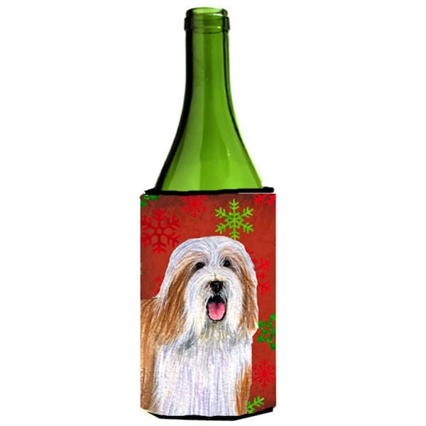 Carolines Treasures Bearded Collie Snowflakes Holiday Christmas Wine bottle sleeve Hugger - LH9330LITERK