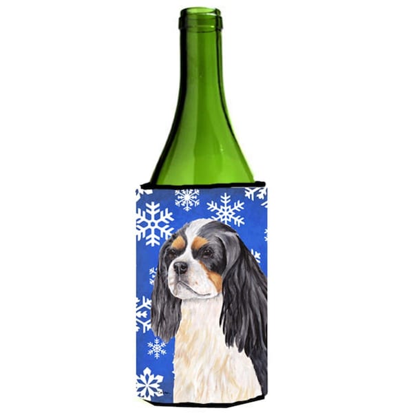 Carolines Treasures Cavalier Spaniel Winter Snowflakes Holiday Wine bottle sleeve Hugger - SC9391LITERK