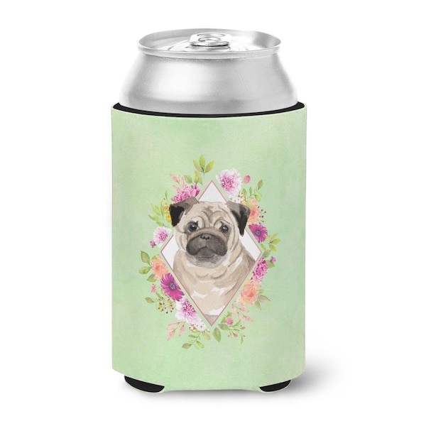Carolines Treasures Fawn Pug Green Flowers Can or Bottle Hugger - CK4378CC