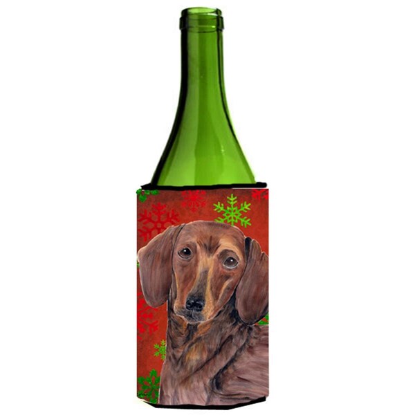 Carolines Treasures Dachshund Snowflakes Holiday Christmas Wine Bottle   Hugger - SC9408LITERK