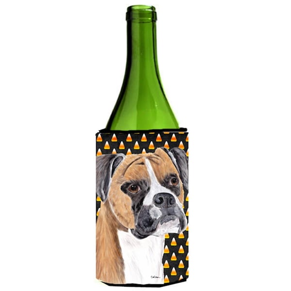 Carolines Treasures Boxer Fawn Uncropped Ears Candy Corn Halloween Wine Bottle  Hugger - 24 oz. - SC9191LITERK
