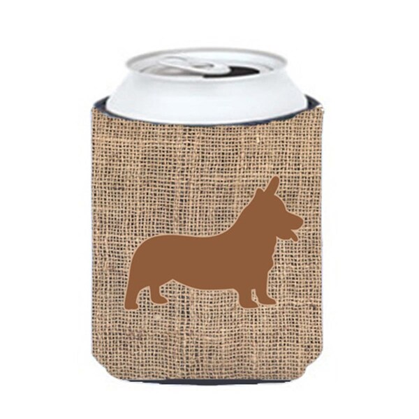 Carolines Treasures Corgi Burlap And Brown Can Or Bottle  Hugger - BB1069-BL-BN-CC