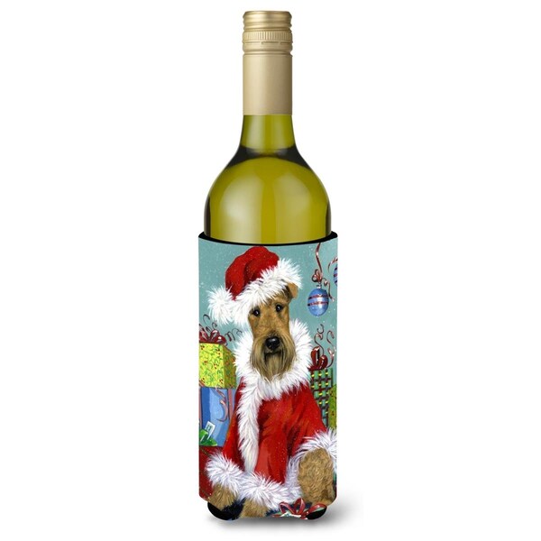 Carolines Treasures 24 oz Airedale Santa Christmas Wine Bottle Hugger - PPP3004LITERK
