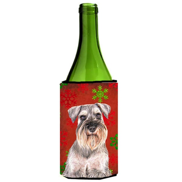 Carolines Treasures Red Snowflakes Holiday Christmas Schnauzer Wine bottle sleeve Hugger - KJ1186LITERK