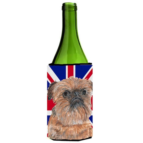Carolines Treasures Brussels Griffon With Engish Union Jack British Flag Wine bottle sleeve Hugger - 24 Oz. - SC9864LITERK