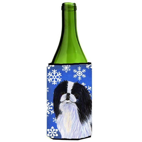 Carolines Treasures Japanese Chin Winter Snowflakes Holiday Wine bottle sleeve Hugger - SS4605LITERK