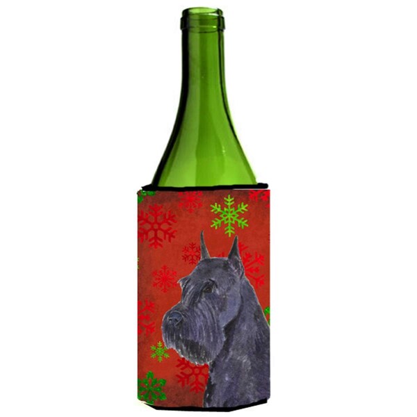 Carolines Treasures Schnauzer Red And Green Snowflakes Holiday Christmas Wine bottle sleeve - 24 oz. - SS4730LITERK