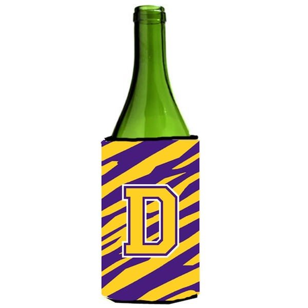 Carolines Treasures Tiger Stripe - Purple Gold Monogram Initial D Wine Bottle  Hugger - CJ1022-DLITERK
