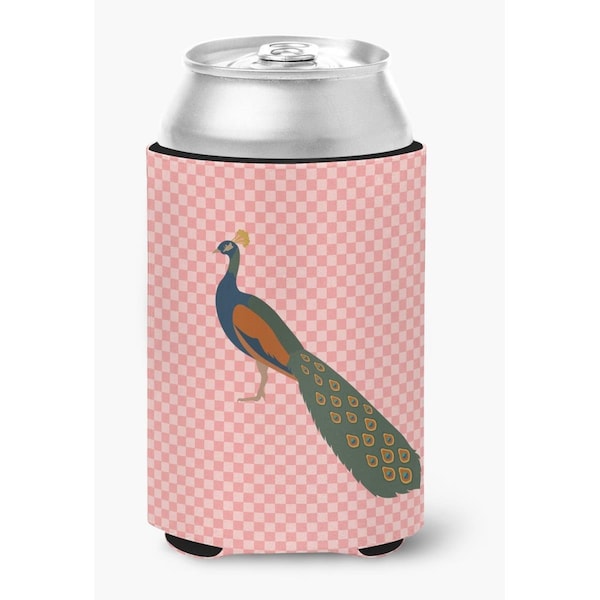 Carolines Treasures Indian Peacock Peafowl Pink Check Can or Bottle Hugger - BB7925CC