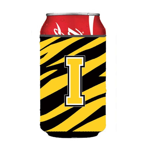 Carolines Treasures Letter I Initial Monogram - Tiger Stripe - Black Gold Can Or Bottle  Hugger - CJ1026-ICC