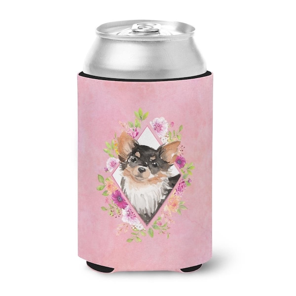 Carolines Treasures Longhaired Chihuahua Pink Flowers Can or Bottle Hugger - CK4225CC