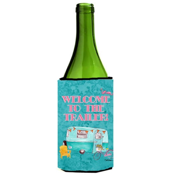 Carolines Treasures Welcome To The Trailer Retro Glamping Trailer Wine bottle sleeve Hugger - 24 oz. - 8782LITERK