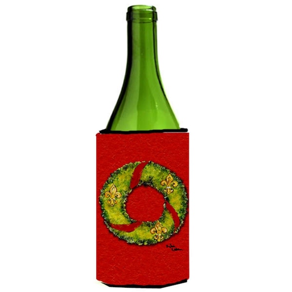 Carolines Treasures Christmas Wreath Fleur De Lis Wine bottle sleeve Hugger - 8503LITERK