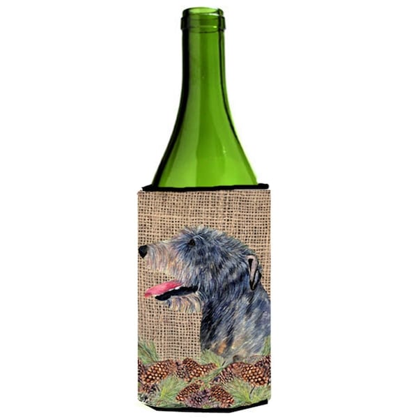 Carolines Treasures Irish Wolfhound on Faux Burlap with Pine Cones Wine bottle sleeve Hugger 24 oz. - SS4095LITERK