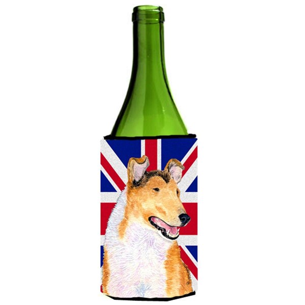 Carolines Treasures Collie Smooth With English Union Jack British Flag Wine bottle sleeve Hugger - 24 Oz. - SS4912LITERK