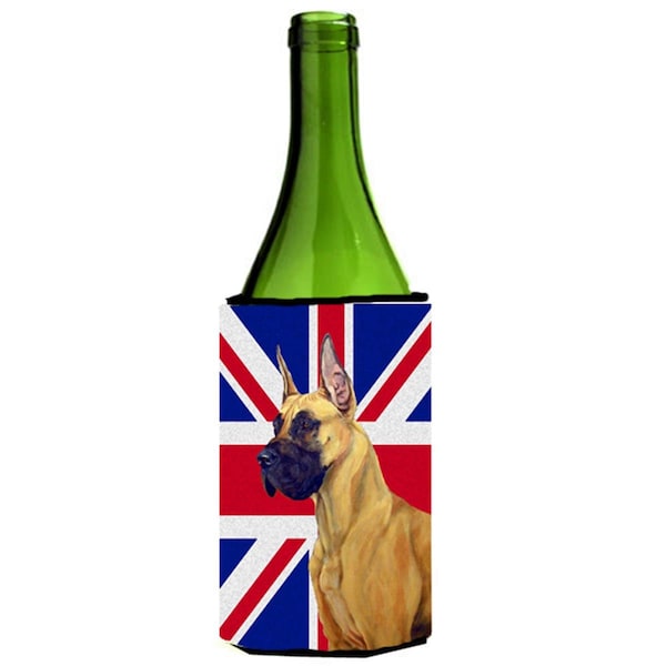 Carolines Treasures Great Dane With English Union Jack British Flag Wine bottle sleeve Hugger - 24 Oz. - LH9464LITERK
