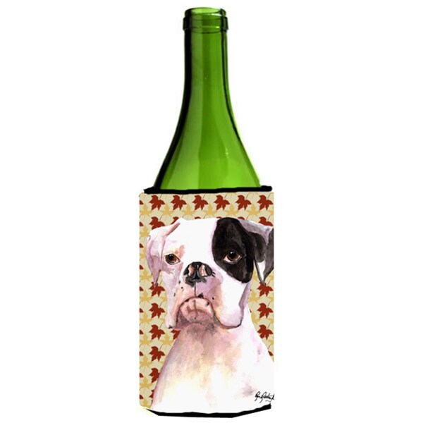 Carolines Treasures Cooper Fall Leaves Boxer Wine bottle sleeve Hugger 24 oz. - RDR3007LITERK